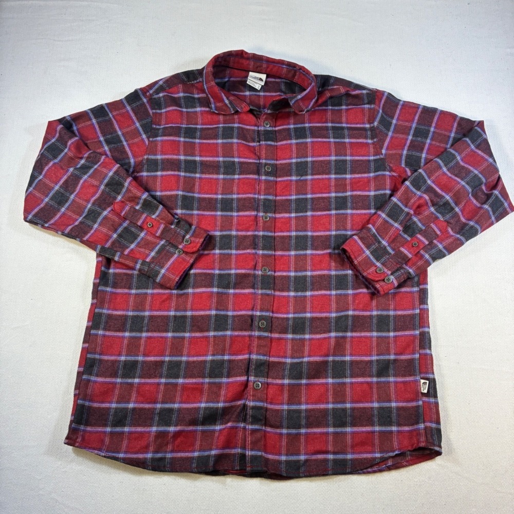 The North Face Men's XL Plaid Flannel Button Up‎ Shirt Red Black Long Sleeve